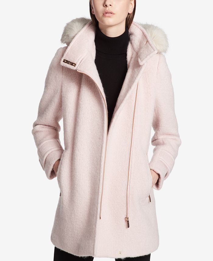 Calvin Klein Faux-Fur-Trimmed Asymmetrical Walker Coat & Reviews - Coats &  Jackets - Women - Macy's