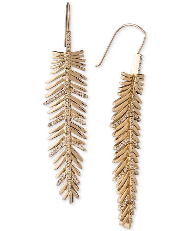 Lauren Ralph Lauren GoldTone Pavé Feather Linear Drop Earrings