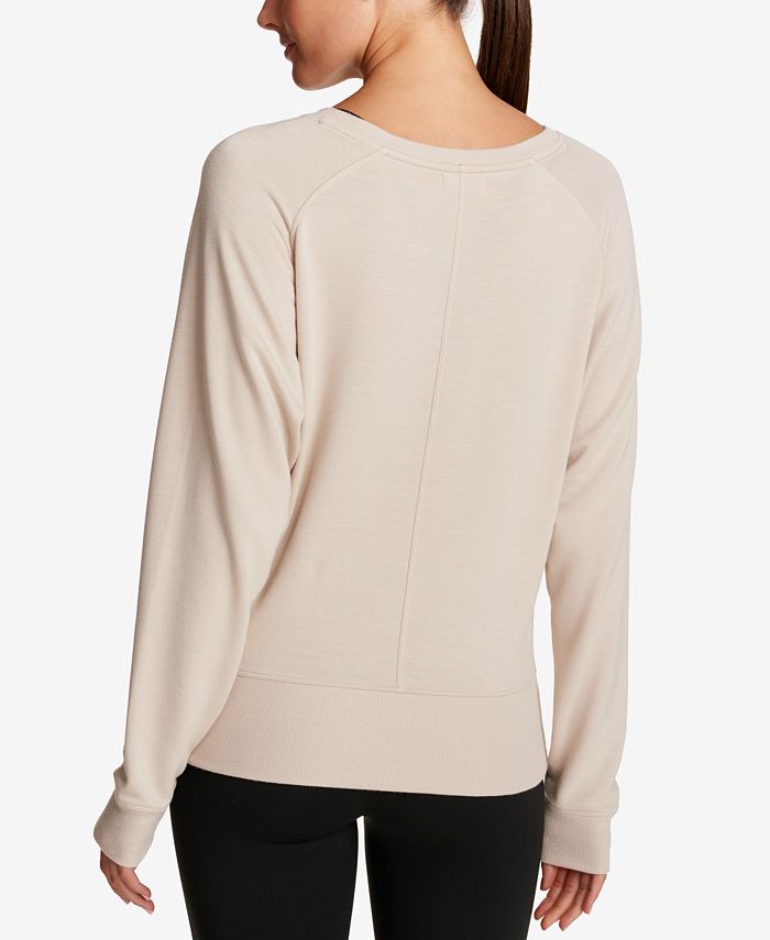 DKNY Maglia Tuta Donna Con Scollo A V E Dettaglio In Ecopelle, Maniche Lunghe, Vestibilità Regolare, Casual Chic