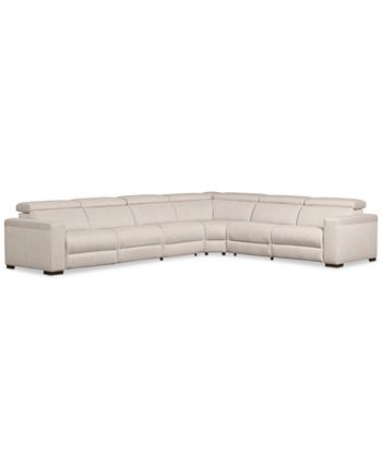 Furniture - Nevio 6-Pc. Fabric "L" Shaped Sectional Sofa with 3 Power Recliners and Articulating Headrests, Created for Macy's
