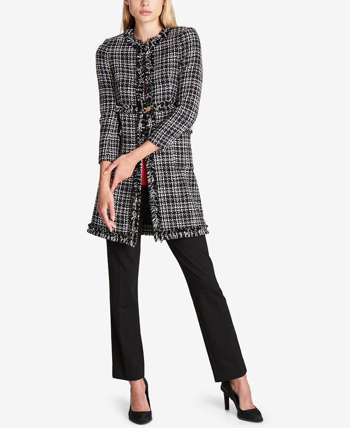 DKNY Women's Tweed Plaid Topper Jacket Black Size 4