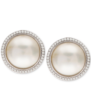image of Cultured Mabe Pearl (12mm) & White Topaz (3/8 ct. t.w.) Stud Earrings in Sterling Silver