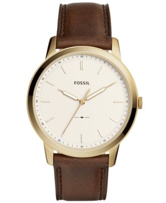 Fossil - Men's Minimalist Brown Leather Strap Watch 44mm