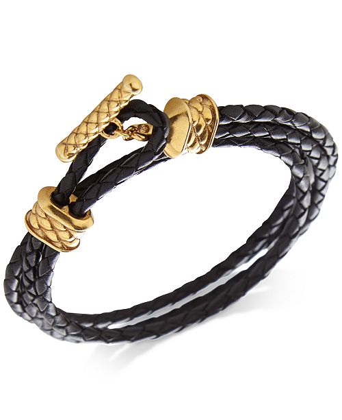 DEGS & SAL Men's Leather Double Wrap Bracelet in 14k Gold-Plated ...