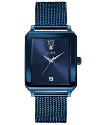 GUESS Men's Diamond-Accent Blue Stainless Steel Mesh Bracelet Watch ...