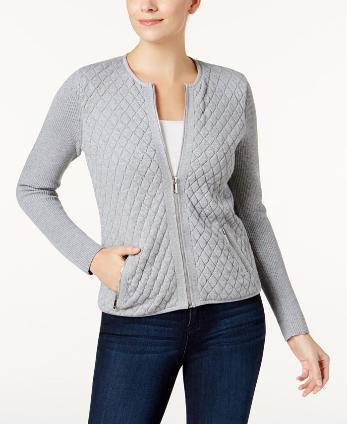 cotton zip front cardigan