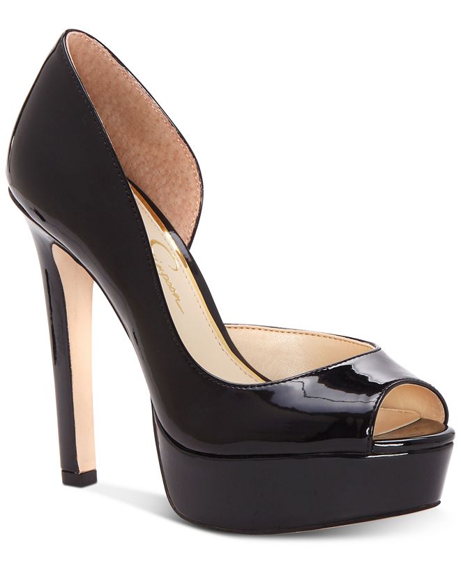 jessica simpson black patent leather peep toe pumps