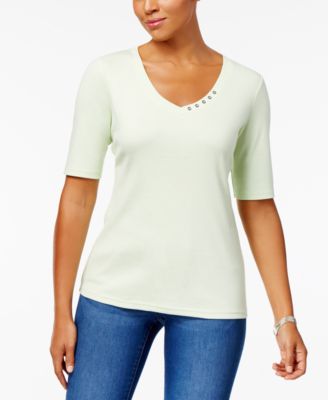 Karen Scott - Elbow-Sleeve Cotton Top