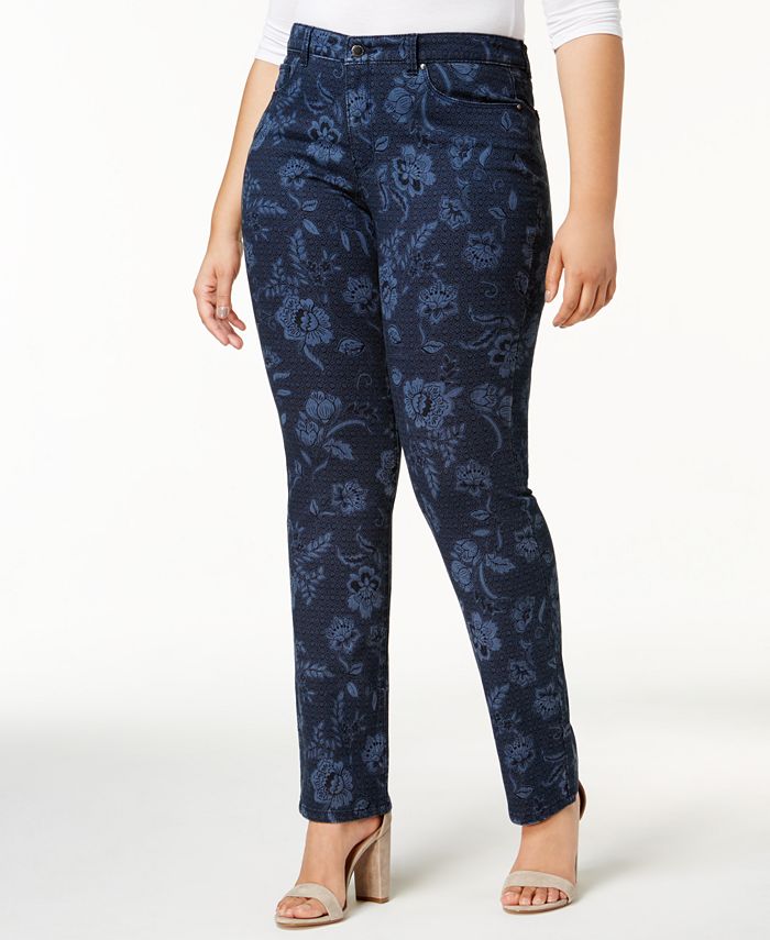 Charter Club Plus Size Audra Printed Straight-Leg Jeans, Created for ...