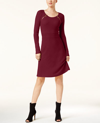 INC International Concepts Zipper-Shoulder Ribbed Dress, Created for Macy's