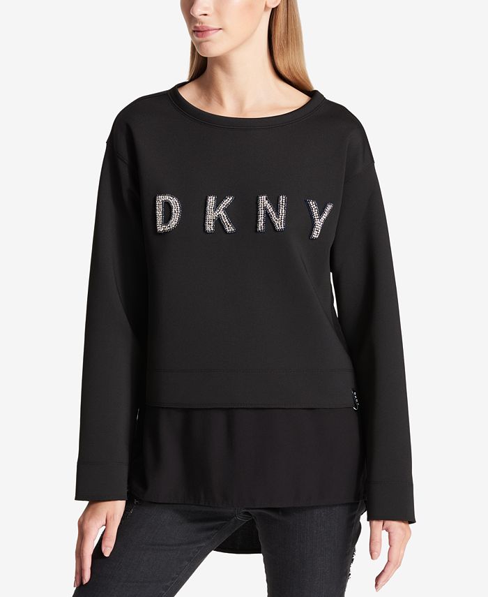 DKNY Mixed-Media Logo-Graphic Top - Macy's