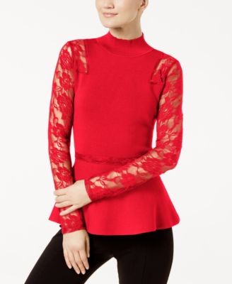 INC International Concepts - Petite Lace Peplum Top
