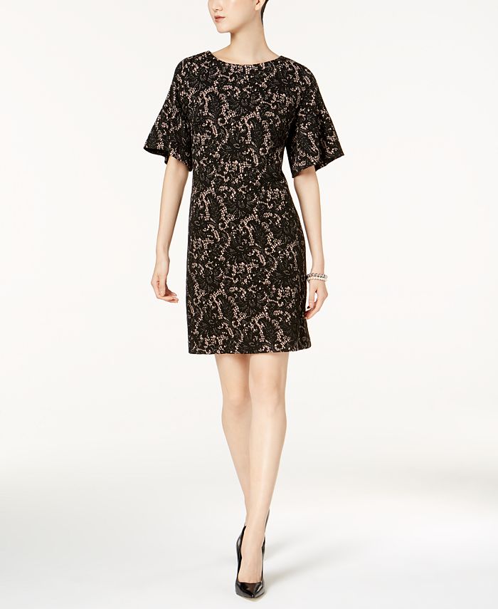 Ivanka Trump Bell-Sleeve Lace-Print Dress - Macy's