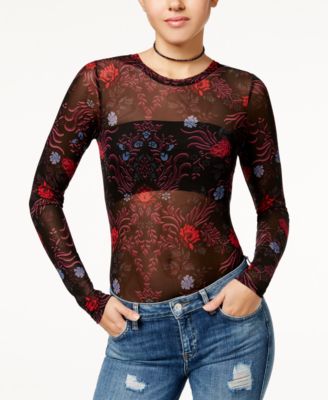 Material Girl Juniors' Printed Mesh Bodysuit, Created for Macy's