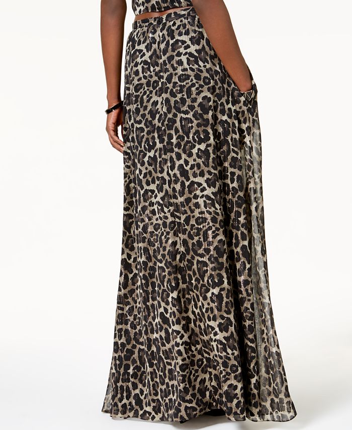 SL Fashions Metallic-Stripe Animal-Print Maxi Skirt - Macy's