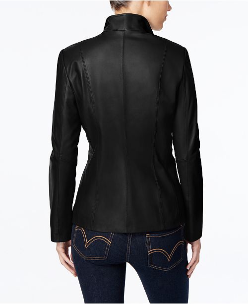 Cole Haan Petite Leather Moto Jacket & Reviews - Coats - Women - Macy's