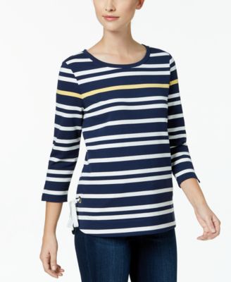Charter Club - Petite Striped Tie-Detail Top