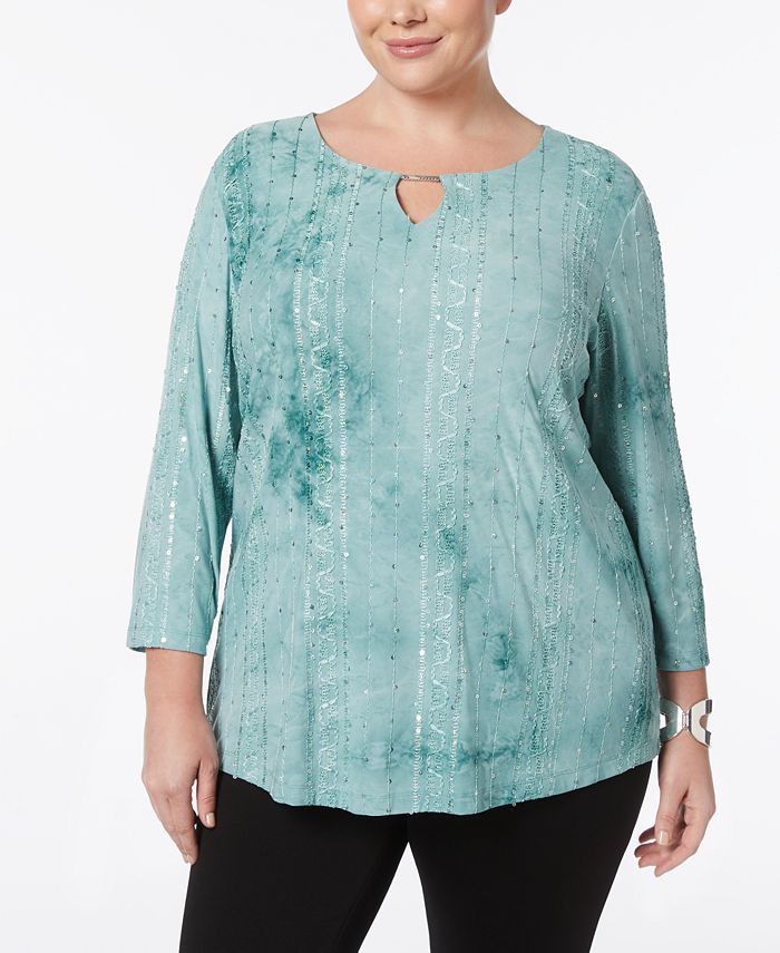 JM Collection Plus Size Embellished Tie-Dyed Tunic, Created for Macy's ...