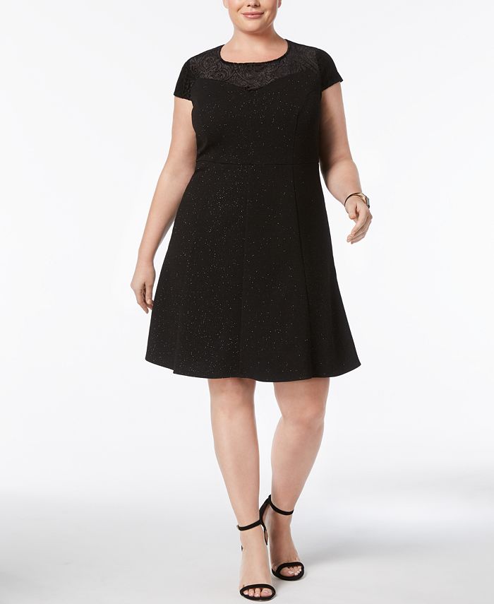 NY Collection Plus Size Velvet-Trim Fit & Flare Dress - Macy's