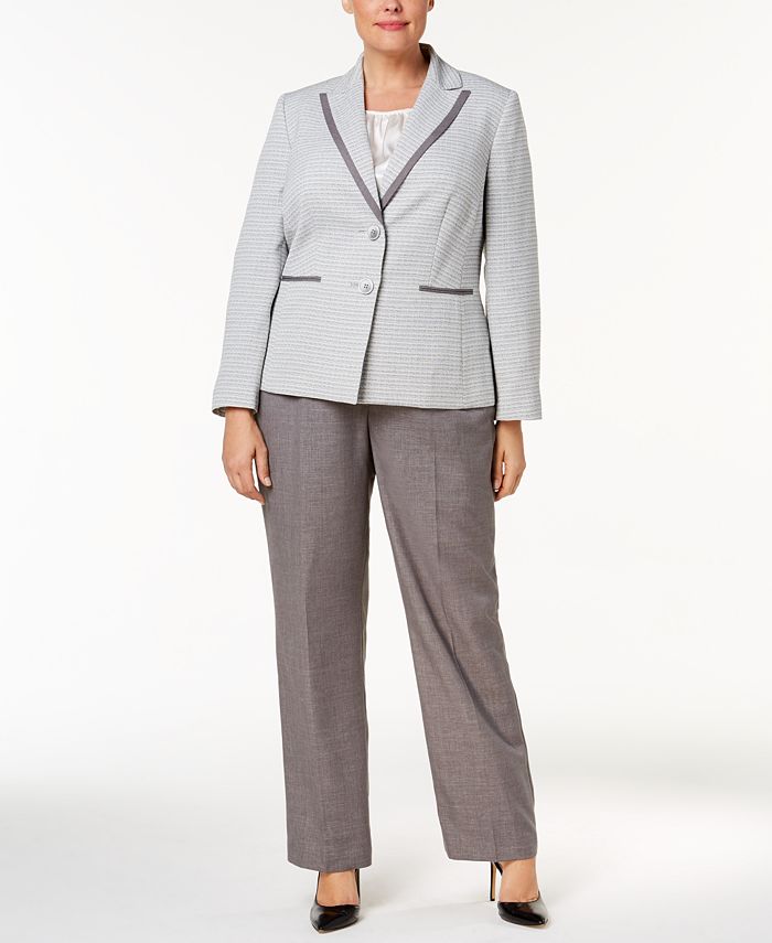 Le Suit Plus Size Contrast-Trim Tweed Pantsuit - Macy's