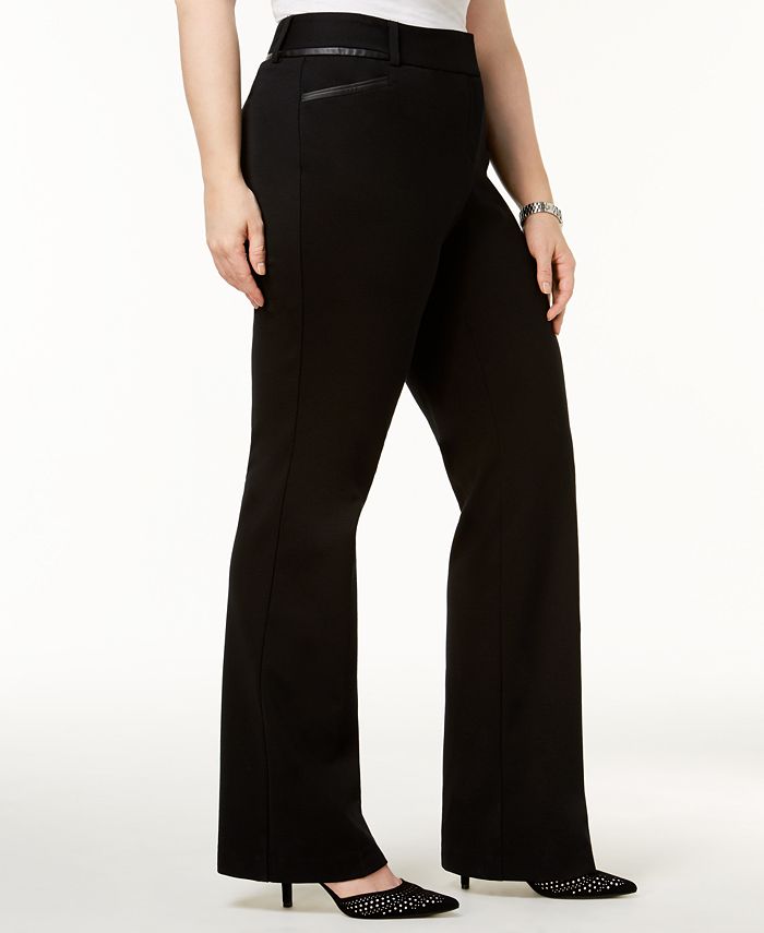 Alfani Plus Size Faux-Leather-Trim Bootcut Pants, Created for Macy's ...