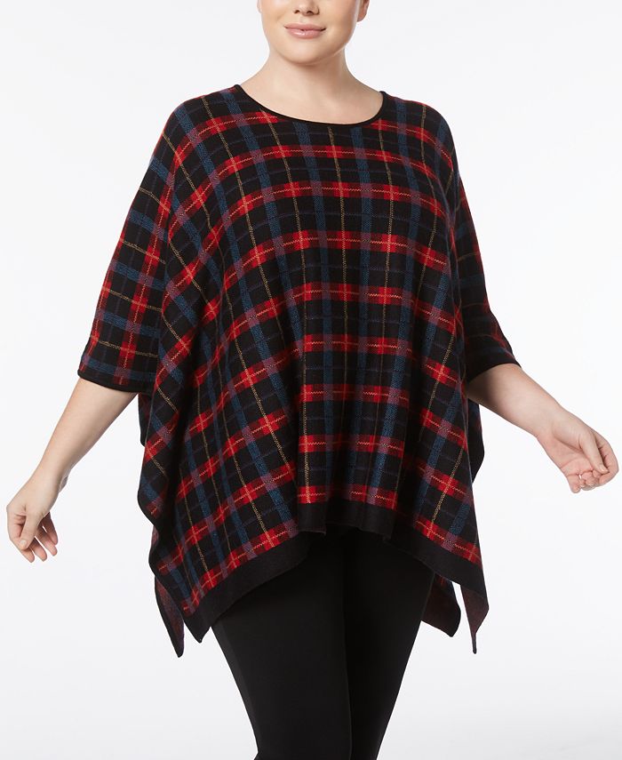 Anne Klein Plus Size Plaid Poncho Sweater & Reviews - Sweaters - Plus ...