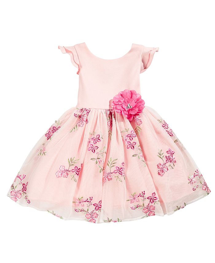 Pink & Violet Floral Embroidered Dress, Little Girls - Macy's