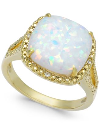 Lab-Created Opal (2 ct. t.w.) & Diamond Accent Ring in 14k Gold-Plated ...