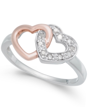 image of Diamond Interlocking Heart Ring (1/10 ct. t.w.) in Sterling Silver and Rose Gold-Plate