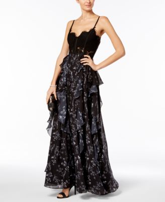 Fame and Partners Lace Floral Print Ruffle Gown Macy s