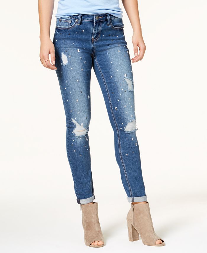 Rampage Juniors' Ripped Embellished Skinny Jeans & Reviews - Jeans ...