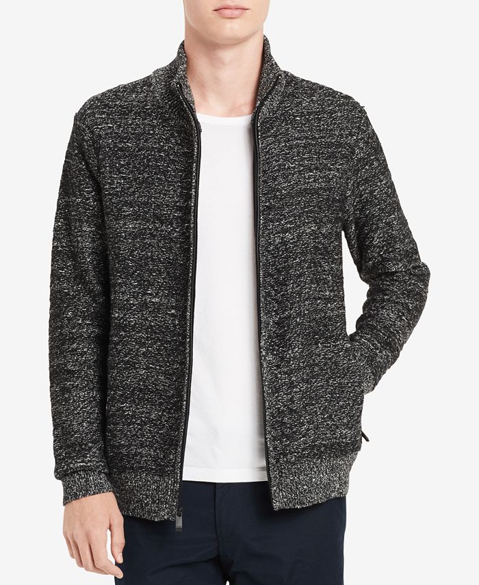 Calvin Klein Men's Herringbone Full-Zip Sweater & Reviews - Sweaters - Men  - Macy's