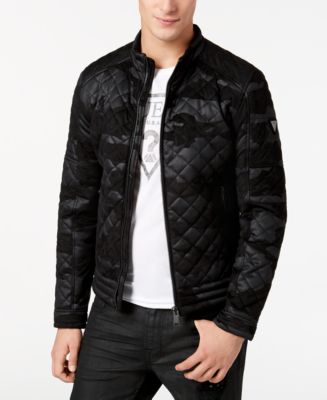 GUESS Men's Quilted Camouflage Faux-Leather Jacket - Macy's