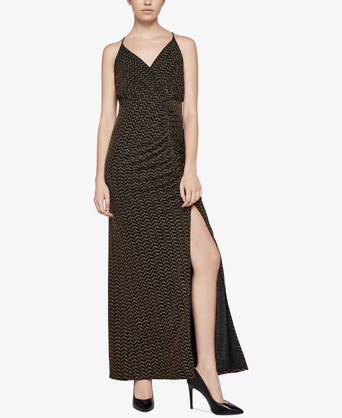 knee length dresses for ladies BCBGMAXAZRIA Costa Stripe Faux Wrap Dress – Runway Catalog main image 1