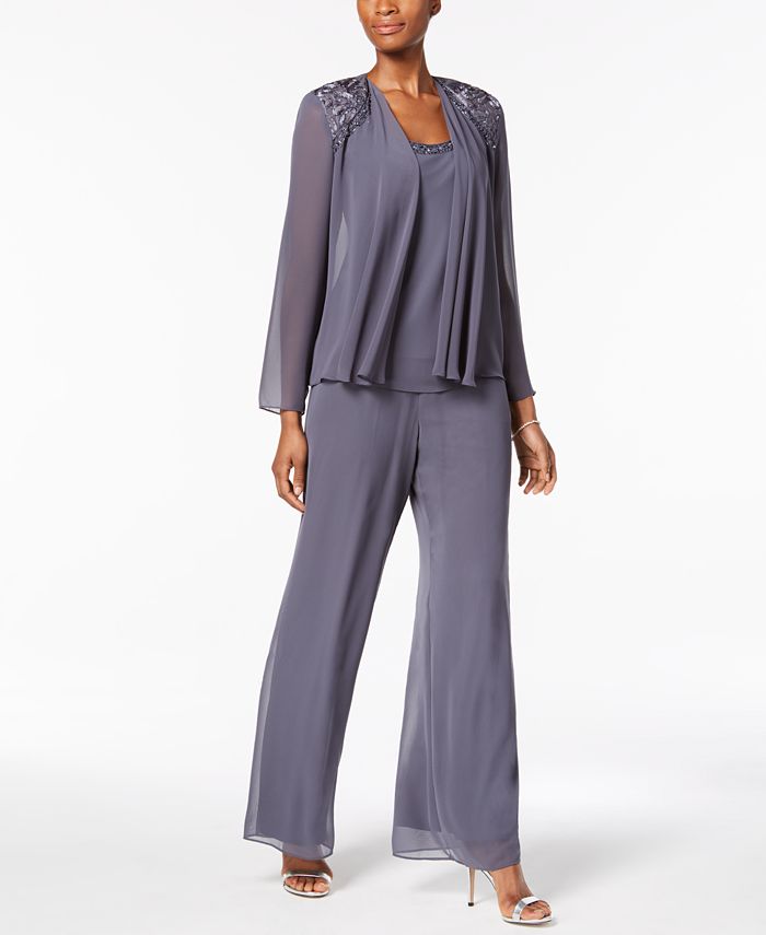 SL Fashions 3-Pc. Embellished Chiffon Pantsuit - Macy's