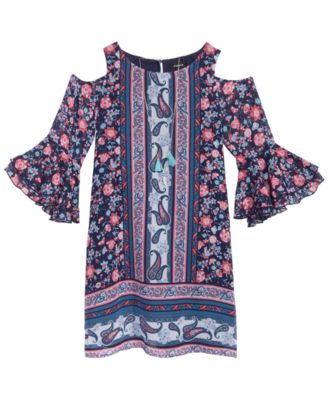 Pink & Violet - Paisley Cold Shoulder Dress, Big Girls (7-16)
