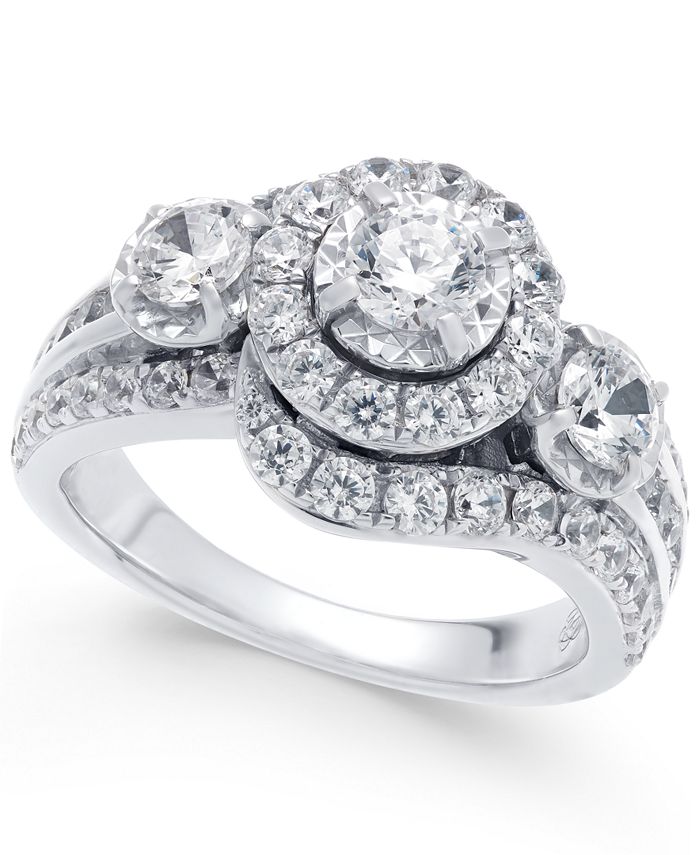 Macy's Diamond Swirl Halo Engagement Ring (2 ct. t.w.) in 14k White ...