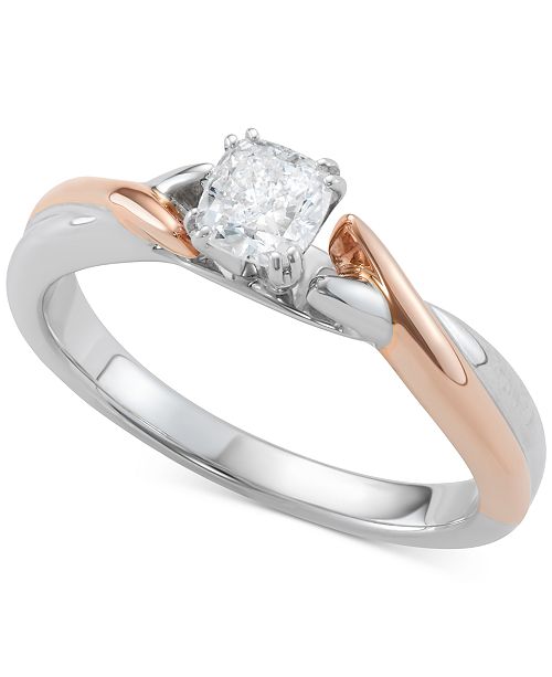 Macy S Diamond Cushion Cut Two Tone Solitaire Engagement Ring 1 2