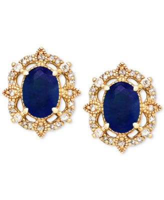 Sapphire (1-1/3 ct. t.w.) & Diamond (1/8 ct. t.w.) Stud Earrings in 14k Yellow Gold (Also Available in Ruby & Emerald)