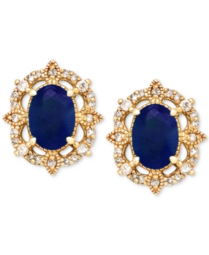 image of Sapphire (1-1/3 ct. t.w.) & Diamond (1/8 ct. t.w.) Stud Earrings in 14k Yellow Gold (Also Available in Emerald)