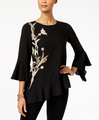 Alfani - Floral-Print Bell-Sleeve Top