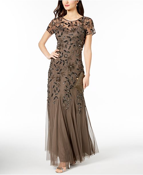 Adrianna Papell Floral-Beaded Gown & Reviews - Dresses - Women - Macy&#39;s