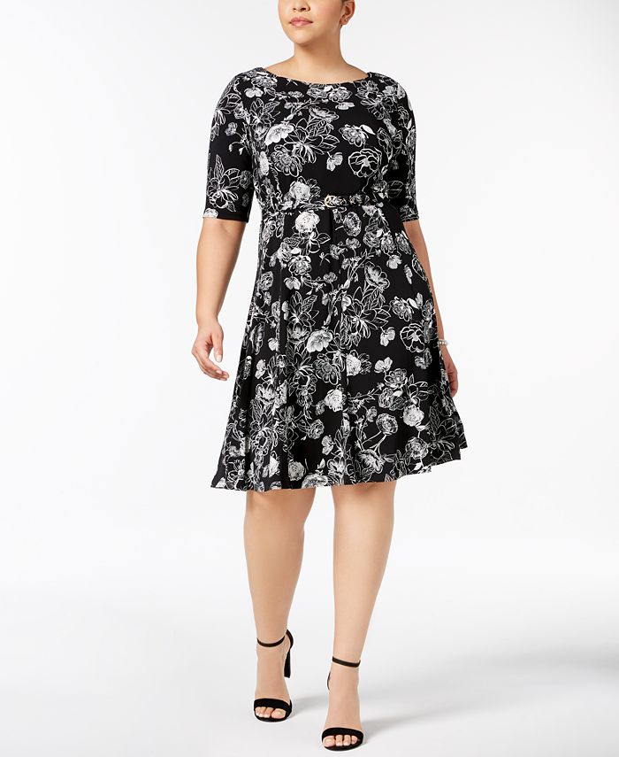 Charter Club Plus Size Belted Fit & Flare Dress, Created for Macy's ...