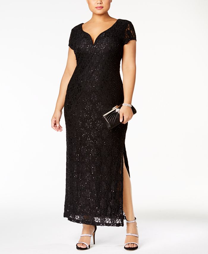 connected sequined lace overlay gown