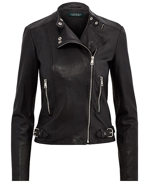 Lauren Ralph Lauren Leather Moto Jacket - Jackets - Women - Macy's