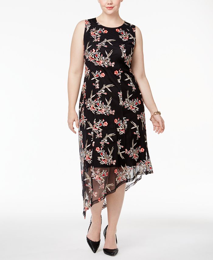 Alfani Plus Size Floral-Embroidered Asymmetrical Dress, Created for ...