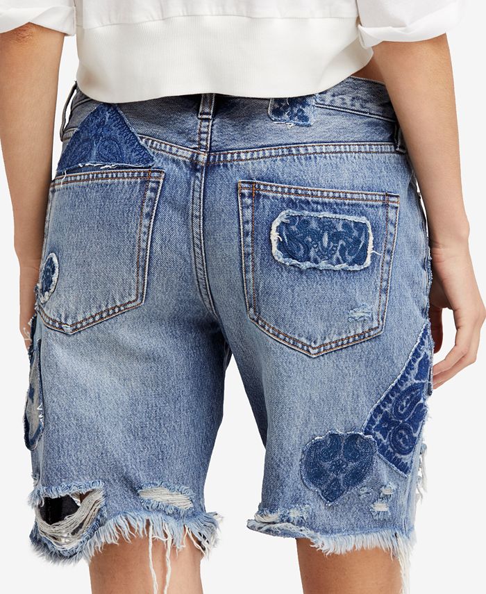 Free People Heart Breaker Cotton Patched Denim Shorts - Macy's