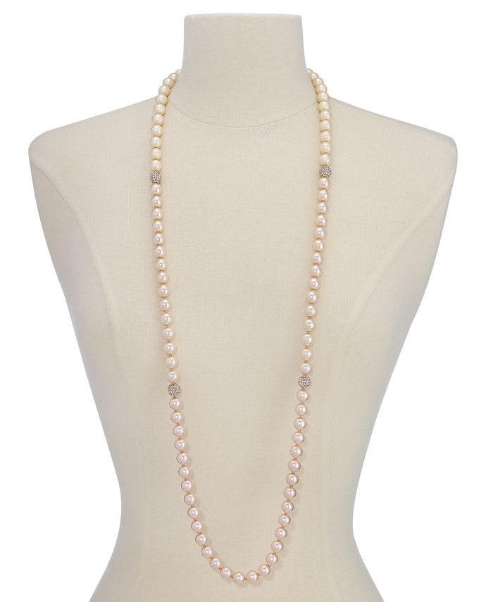 Charter Club Rose Gold-Tone Pavé & Pink Imitation Pearl Strand Necklace ...