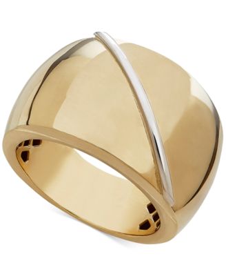 Macy's - Two-Tone Polished Stripe Ring in 14k Gold & White Gold