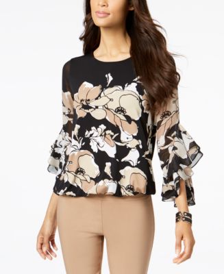 Alfani Petite Printed Ruffle-Sleeve Blouse, Created for Macy's - Macy's